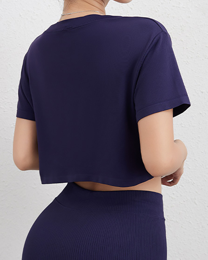 Women Short Sleeve Solid Color Crop Top S-XL