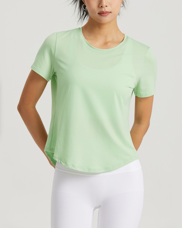 Women Short Sleeve Breathable Crew Neck T-shirt Blue Green White 4-10