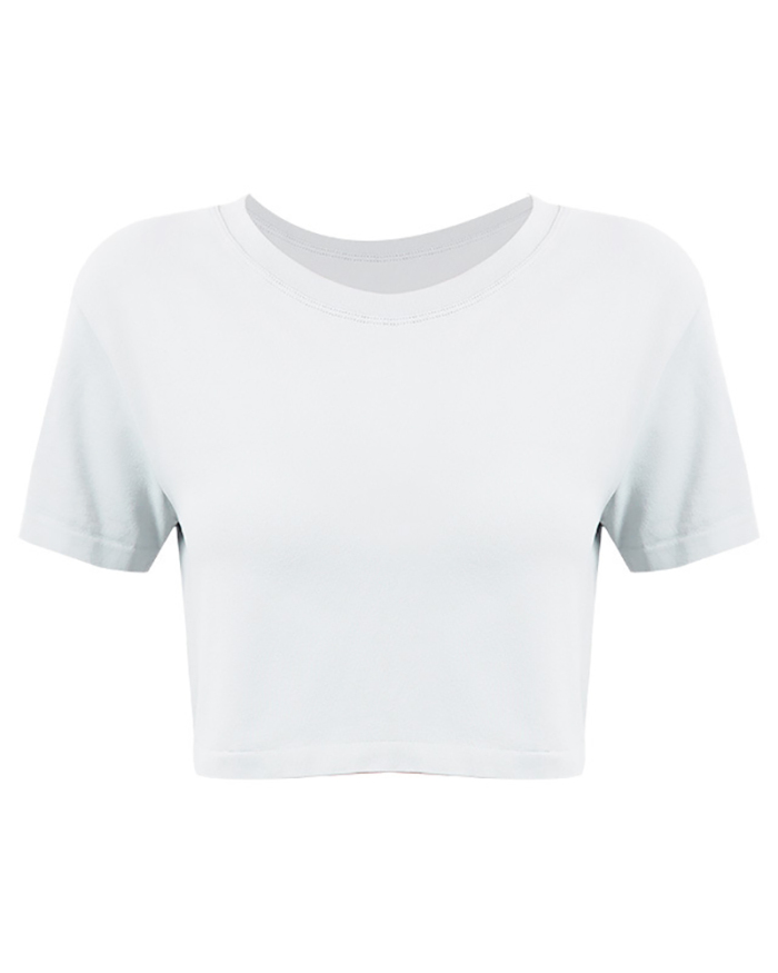 Women Short Sleeve Solid Color Crop Top S-XL
