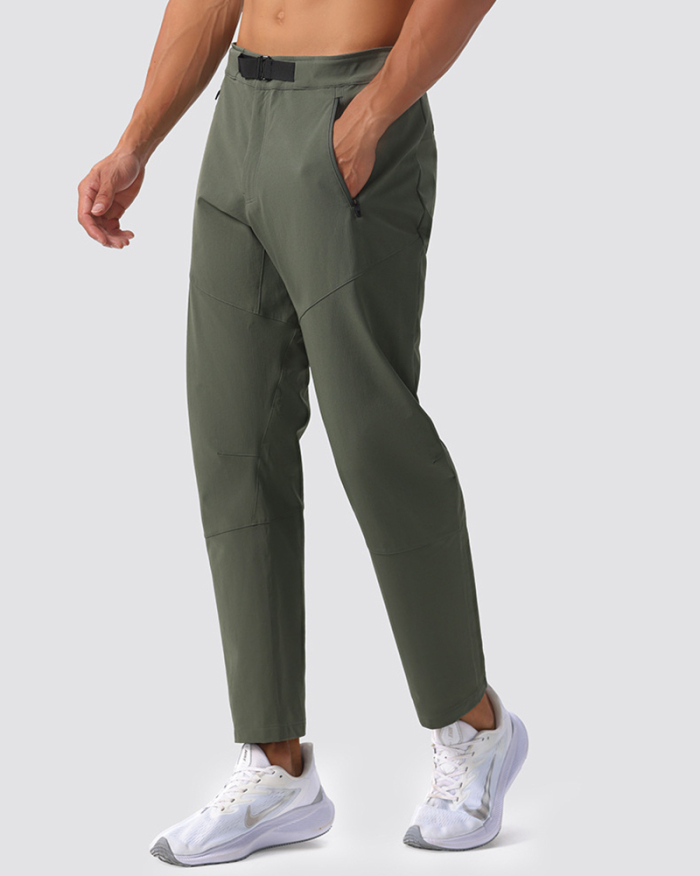 Men's Buckle Test Design Zippered Pocket Quick Drying Joggers Green Black Khaki M-5XL
