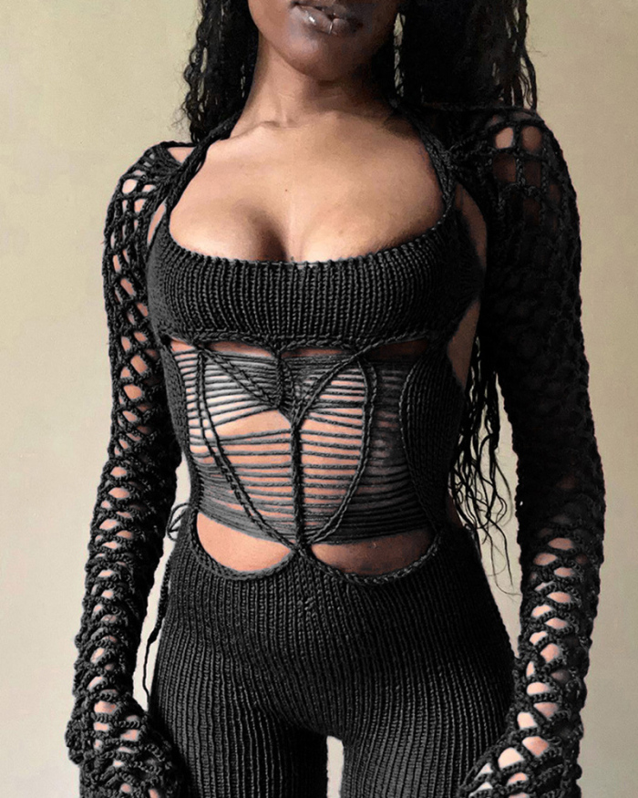 Knitted Women See Through Women Fashion Jumpsuit S-L
