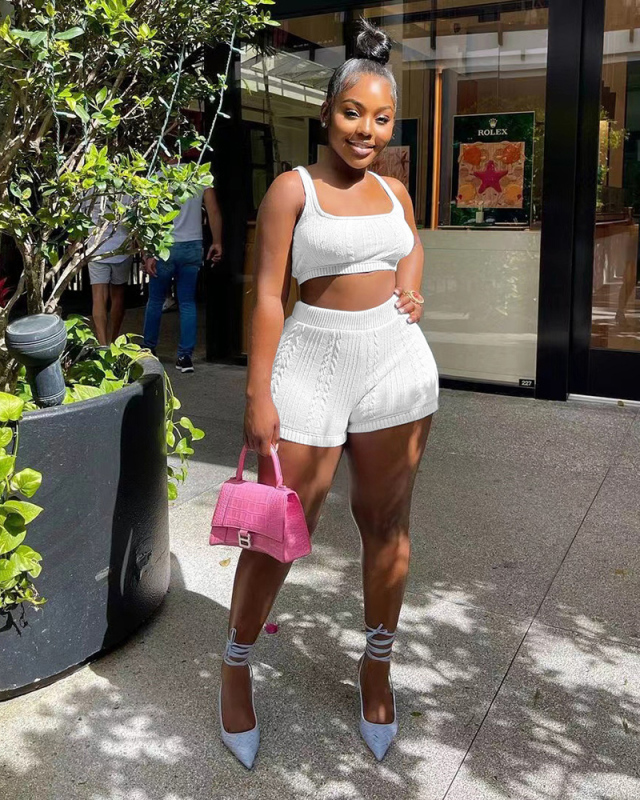 Leisure Women Summer Knitted Two Piece Short Set S-XL