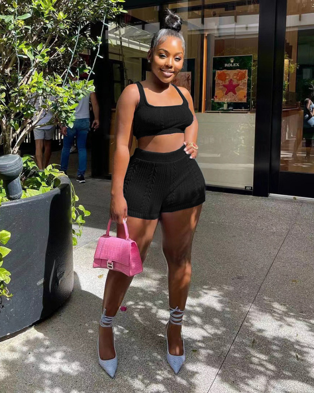 Leisure Women Summer Knitted Two Piece Short Set S-XL