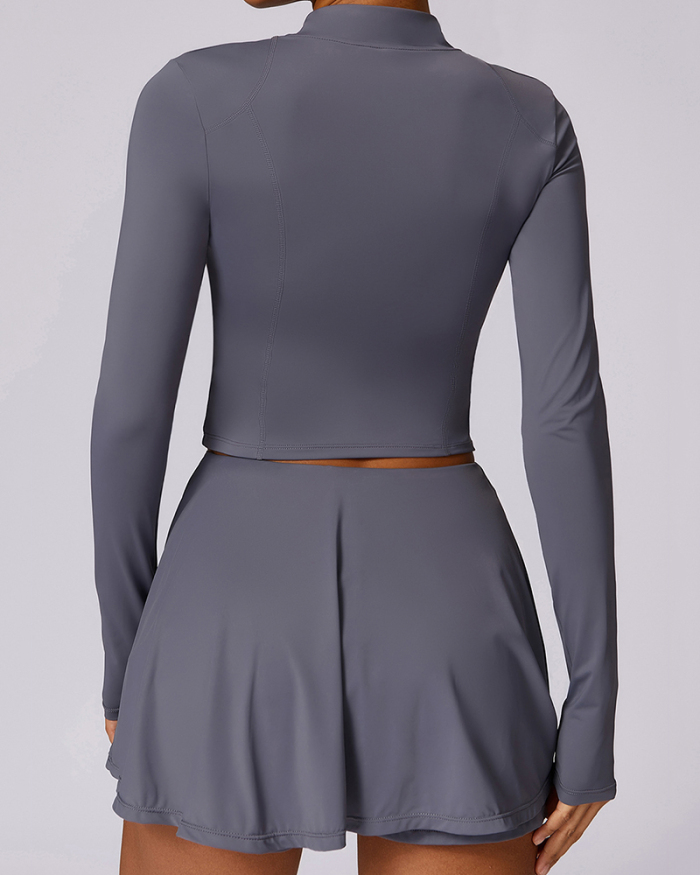 UPF50+ Fabric Cool Summer Sunscreen Long Sleeve Coat Quick Drying Running Tennis Skirts Two-Piece Set S-XL