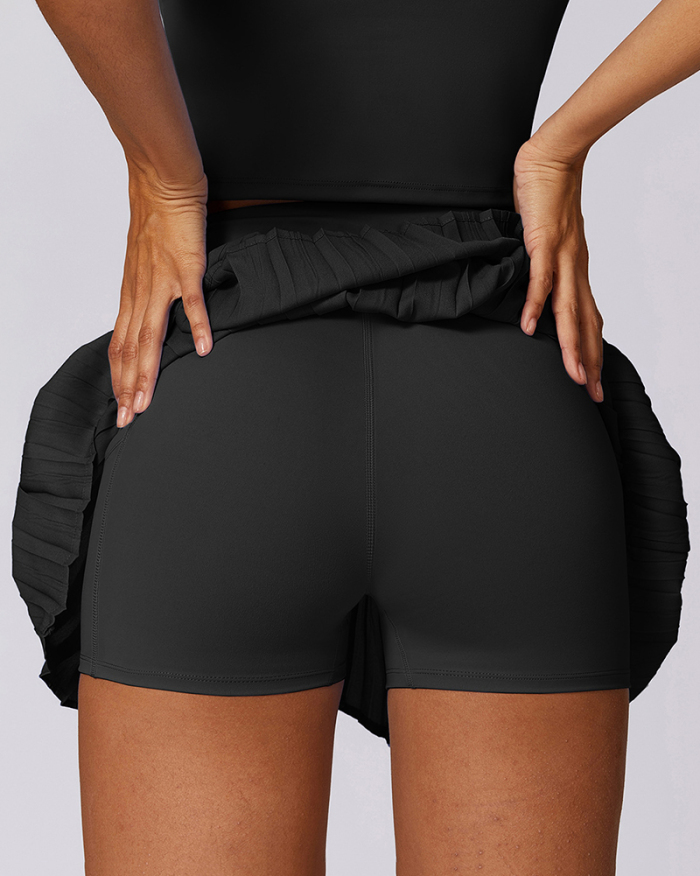 Fitness Side Pocket Lined Tennis Pleats Skirts Black White Blue Purple S-XL