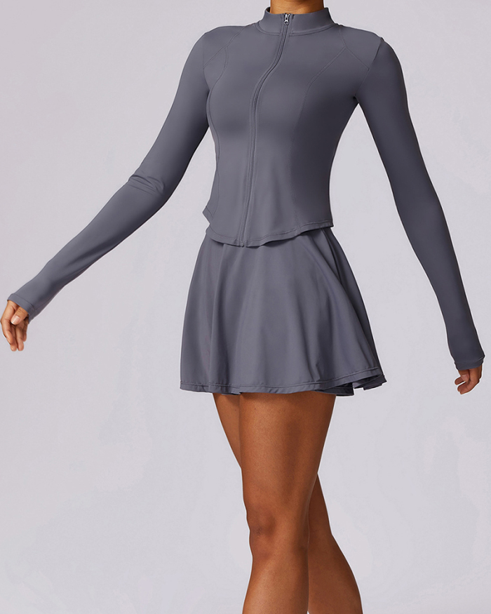 UPF50+ Fabric Cool Summer Sunscreen Long Sleeve Coat Quick Drying Running Tennis Skirts Two-Piece Set S-XL