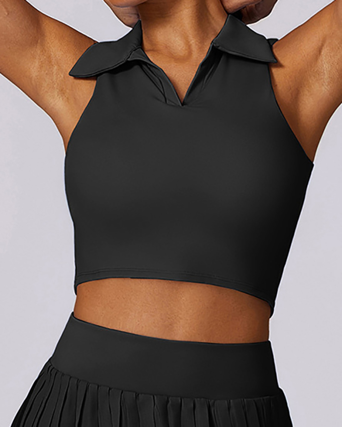 Women Polo Lapel Collar Tennis Vest Sports Top Black White Blue Purple S-XL