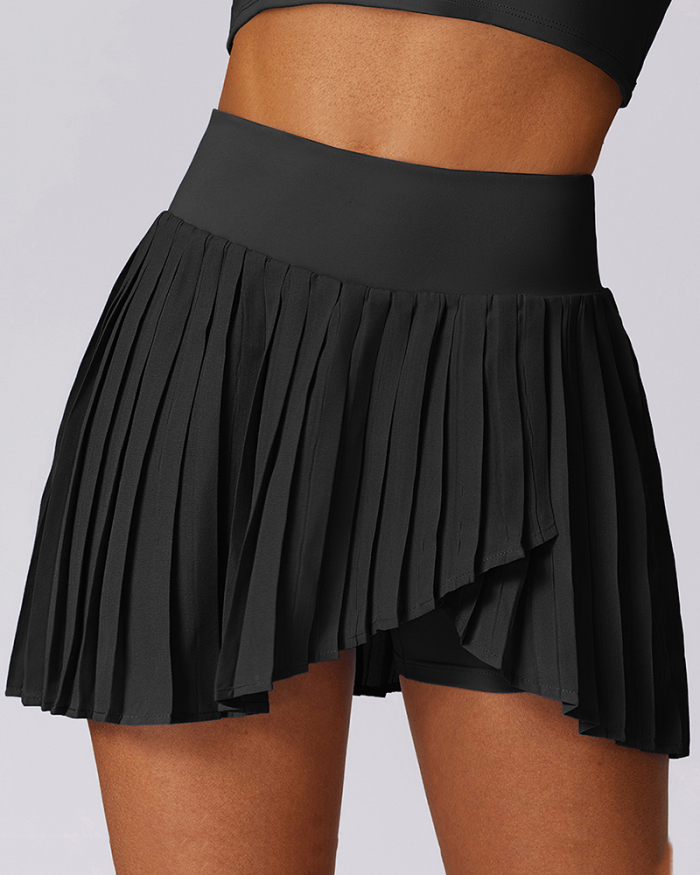 Fitness Side Pocket Lined Tennis Pleats Skirts Black White Blue Purple S-XL