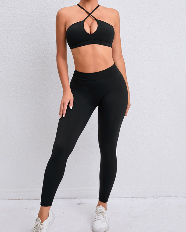 Quick Drying Criss Sports Bra Hips LIft High Waist Pants Leggings Yoga Two-piece Sets S-L