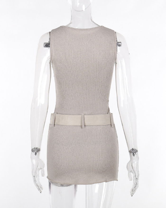 Slim Women Fashion Basic Classy Knit Mini Dress Brown Khaki S-XL