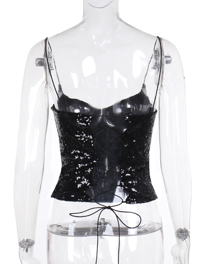 Hot Sale Sling Sequin Sexy Vest Black S-L