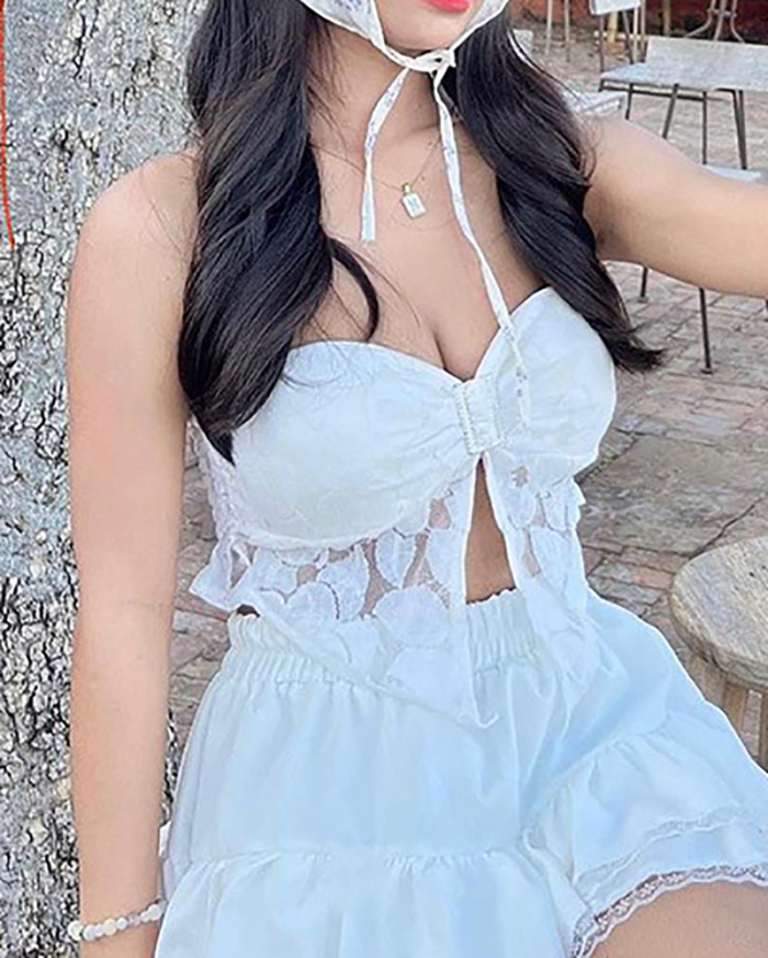 Lace Sleeveless Sexy See Through Vest White S-L