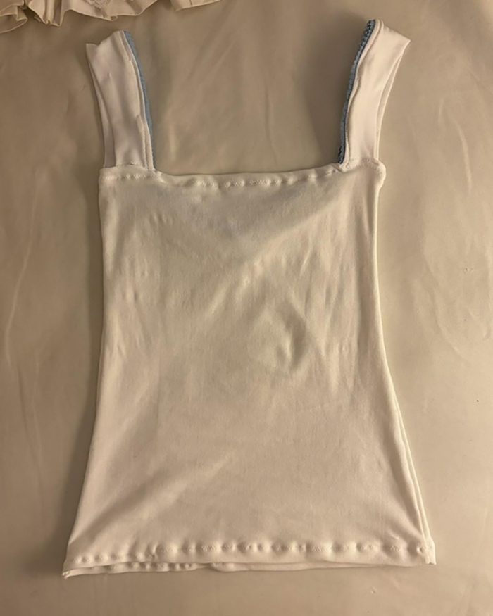 Hot Girl Colorblock Flower Vest White S-L