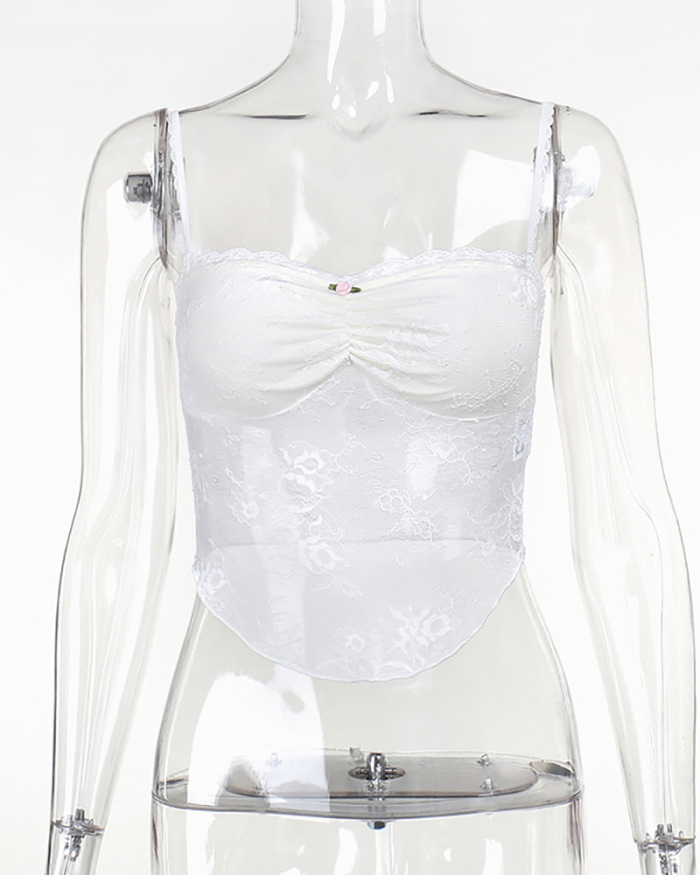 Lace Sling Sexy Mocro See Through Sweet Hot Girl Vest White S-L