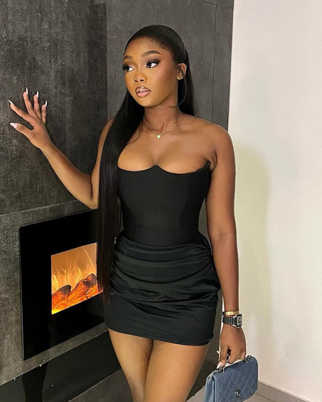 Women Strapless Patchwork Slim One-piece Dress Black S-L
