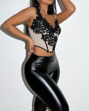 New Women Irregular Lace Slim Corset Vest Apricot S-L