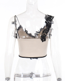 New Women Irregular Lace Slim Corset Vest Apricot S-L