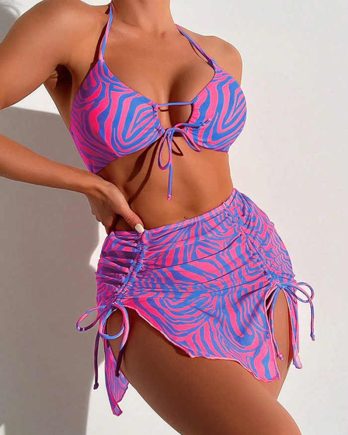 Stripe Printed Women 3 Piece Set Swimwear S-L