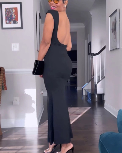 Black Short Sleeve Women Long Elegant Dress S-XXL