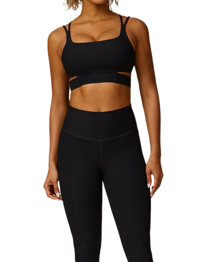 Hollow Out Back Sports Bra High Waist Legging Wide Leg Patns Fitness Two-piece Sets S-L
