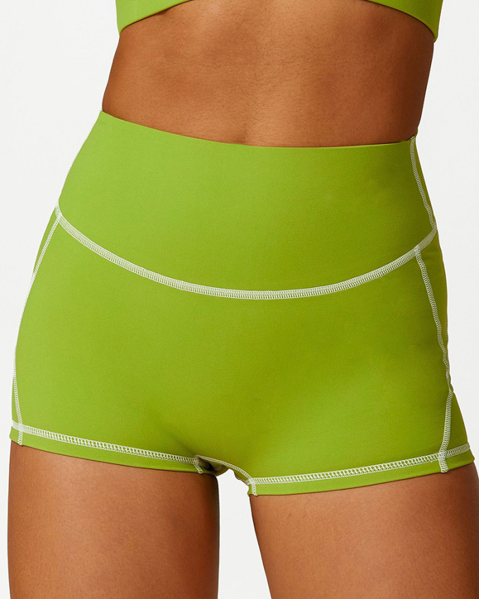 High Waist Colorblock Slim Line Hollow Out Sports Bra Shorts Pants S-L
