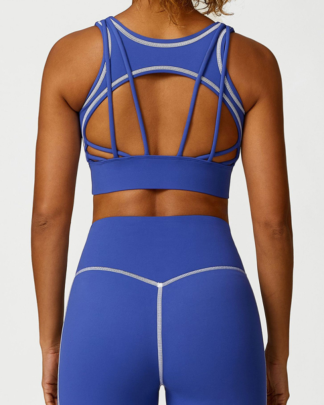 High Waist Colorblock Slim Line Hollow Out Sports Bra Shorts Pants S-L