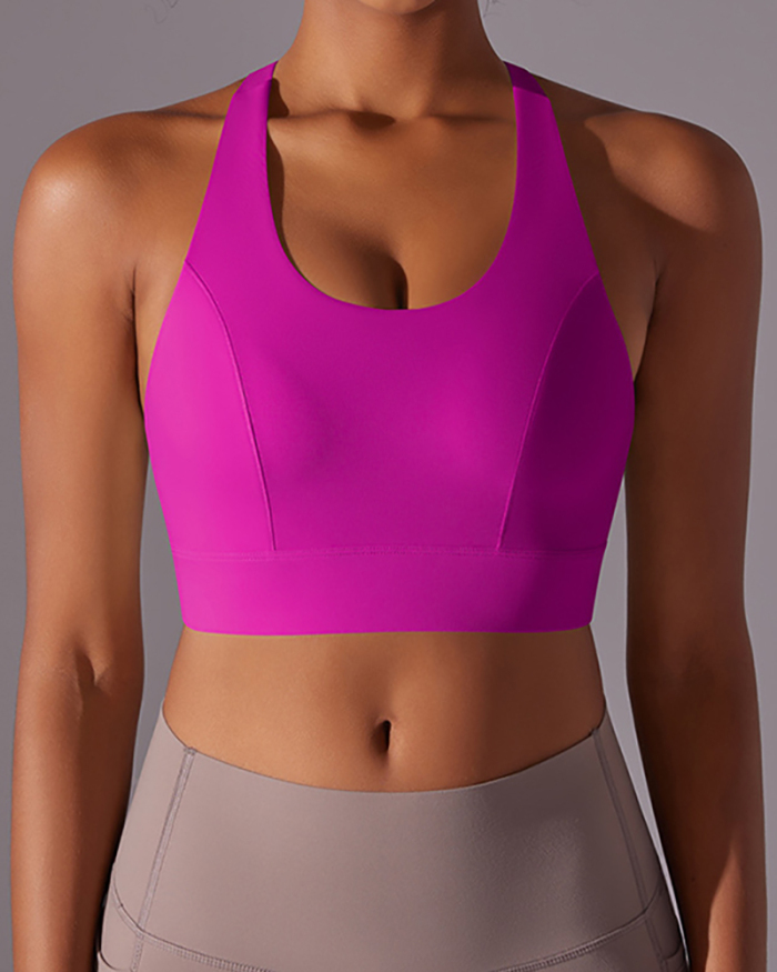 Women Fixed Pad Back Button Protection Sports Bra S-XL