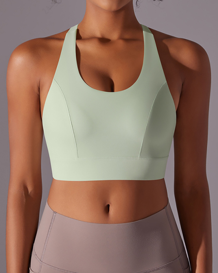 Women Fixed Pad Back Button Protection Sports Bra S-XL