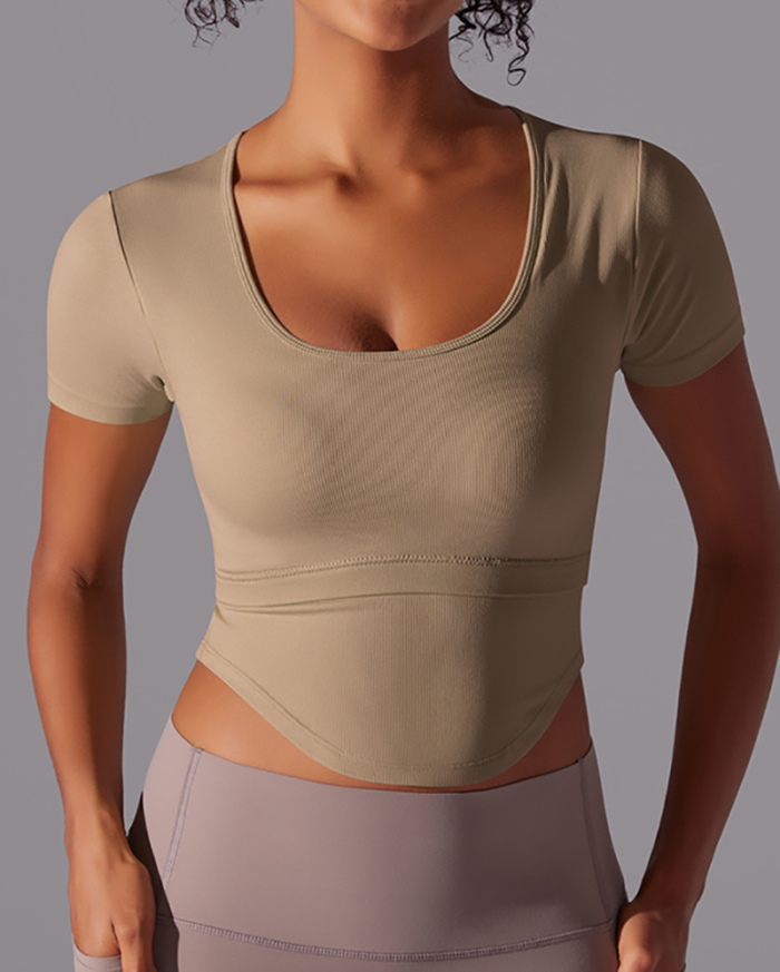Women Breathable Short Sleeve Running U Neck Sports Crop Top T-shirt S-L