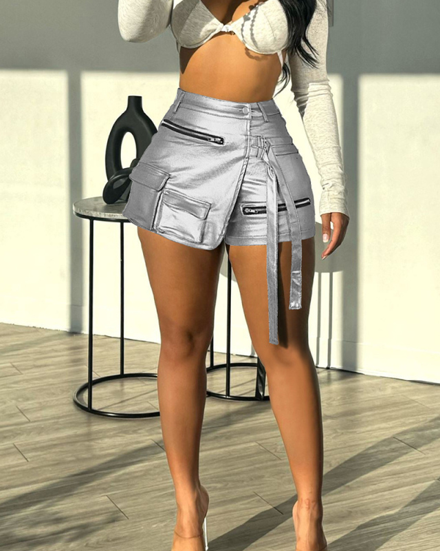 PU Irregular Women Fashion Summer Shorts S-2XL