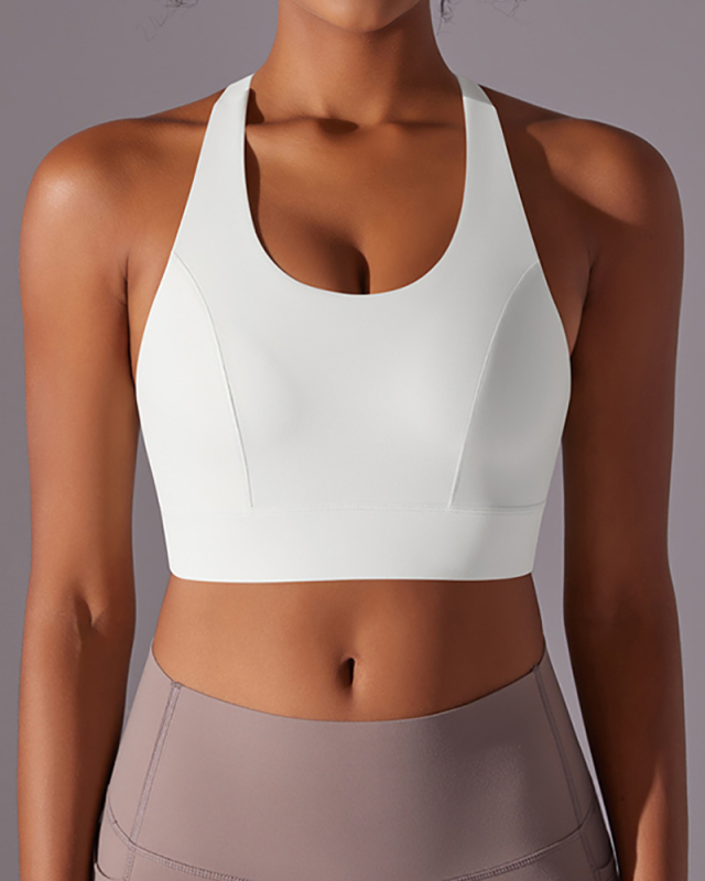 Women Fixed Pad Back Button Protection Sports Bra S-XL