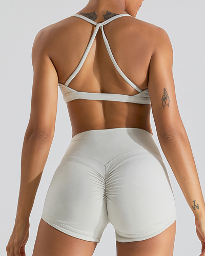 Women Quick Drying Criss Cross Back Hips Lift Sports Yoga Two-piece Sets S-XL
