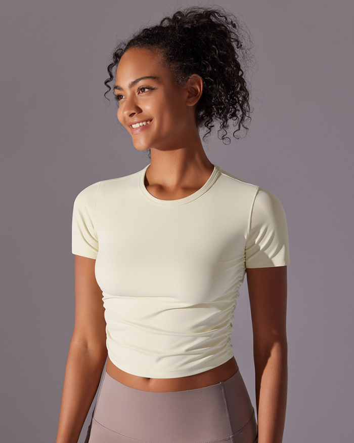 Women Short Sleeve Fixed Pad Running Quick Drying T-shirt S-XL