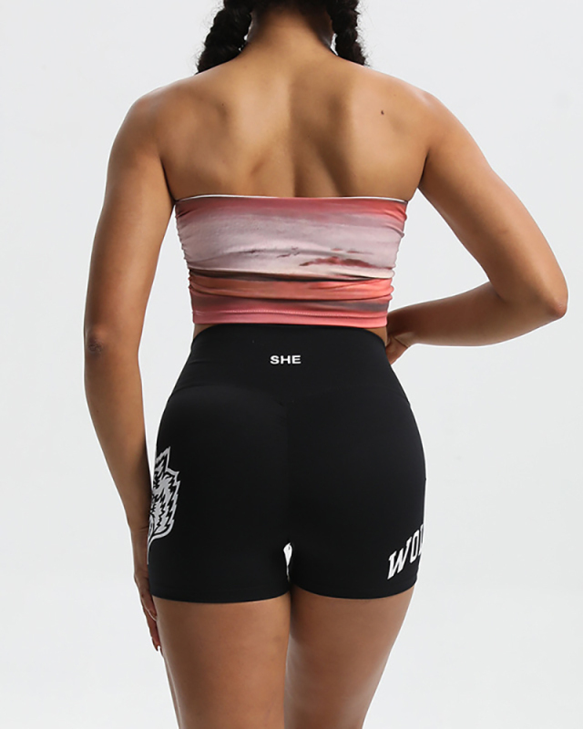 Colorblock Printed Summer Strapless Fitness Sports Tube Top Blue Red S-L