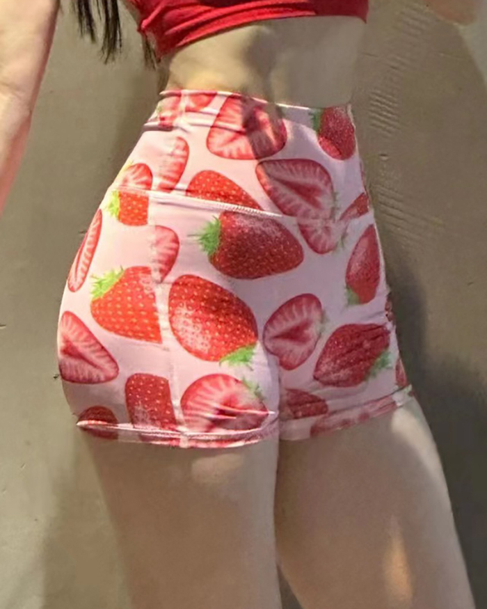 High Waist Printed Peach Hips Training Fitness Shorts S-L