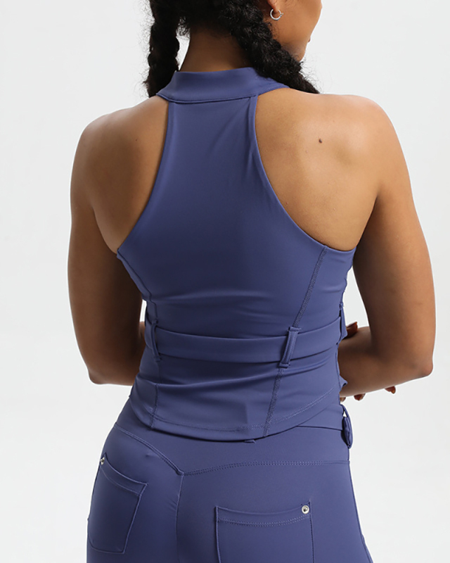 Zipper Front Cycling Sports Solid Color Fitness Top Black Gray Pink Blue S-L