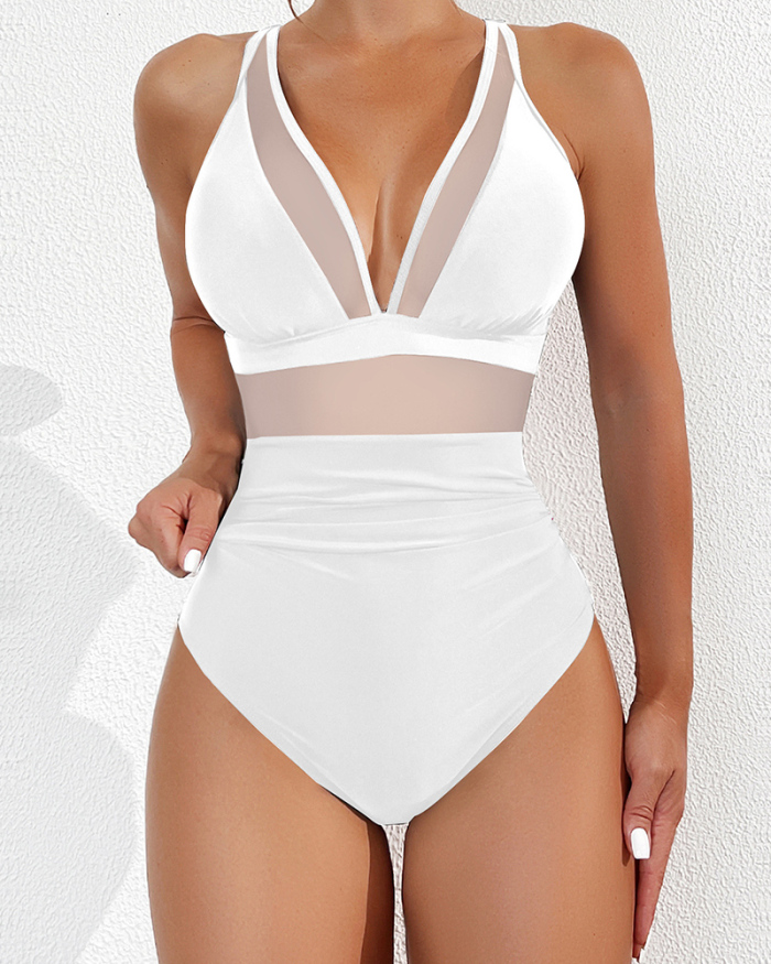 V-neck Wholesale Women Mesh See Through One Piece Swimsuit S-XL