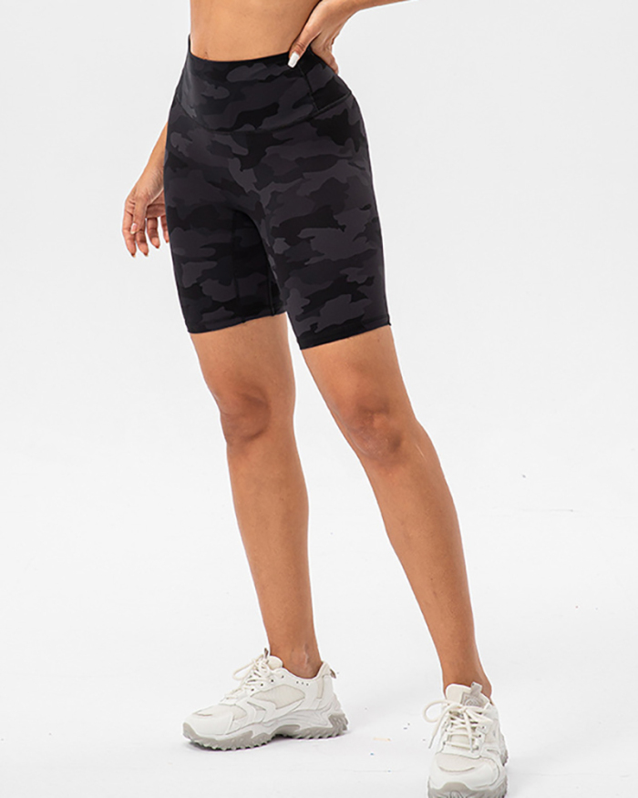 Hot Sale Camo Printed High Waist Peach Hip Sports Shorts S-2XL