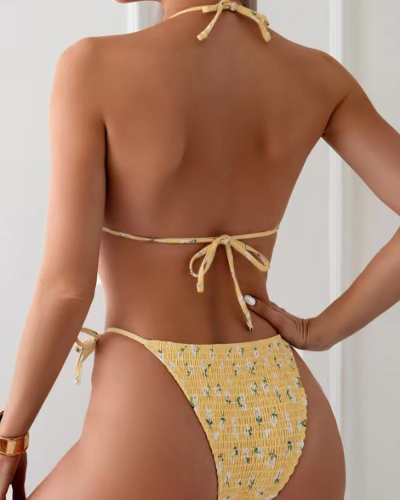 Yellow Printed Cute Brazilian Bikini Set S-L