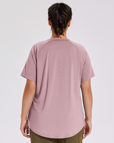 Quick Drying Mesh Short Sleeve Running O Neck Plus Size Yoga T-shirt Blue Purple Black XL-4XL