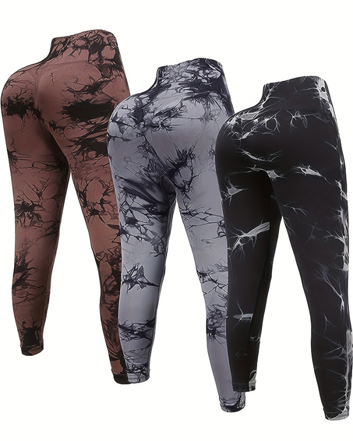 Tie Dyeing High Waist Women Plus Size Yoga Pants Brown Gray Black XL-4XL