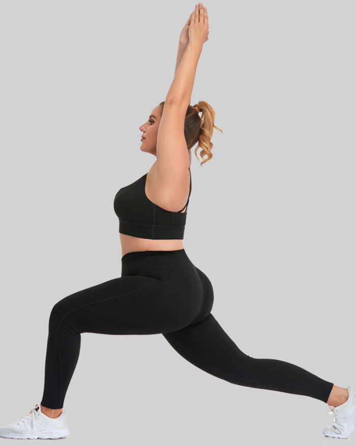 Solid Color Square Neck High Strength Plus Size Yoga Sports Bra Blue Black Pink XL-4XL
