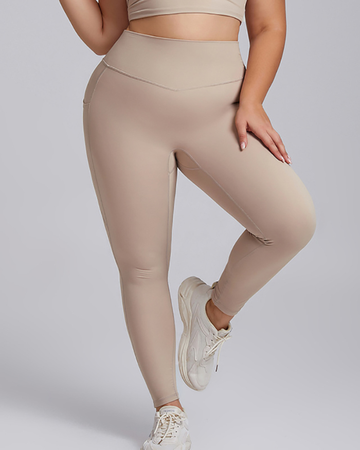 Slim High Waist Side Pocket M Back Plus Size Yoga Leggings XL-3XL