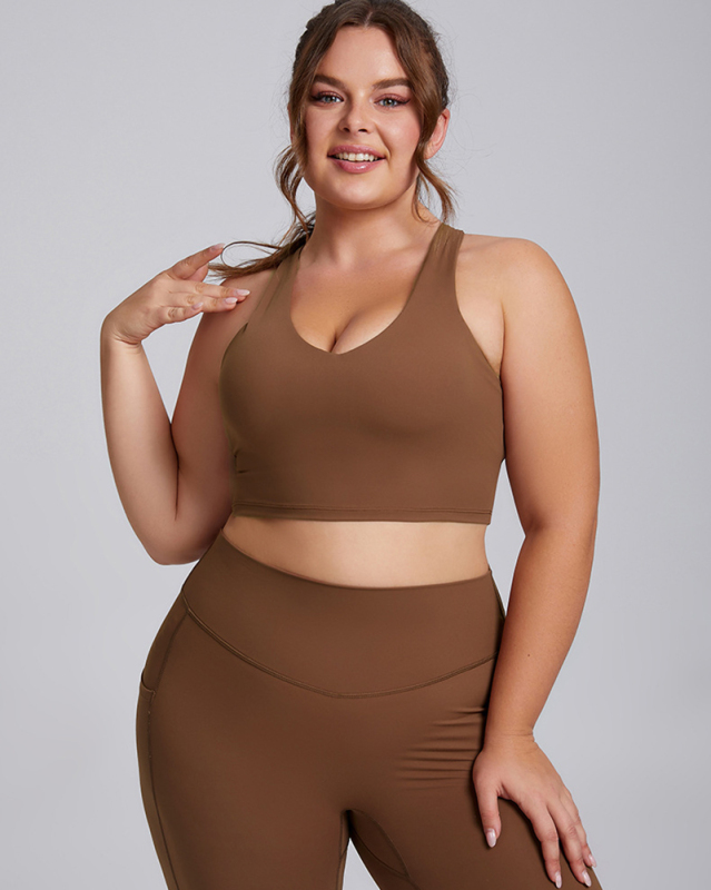 Women Comfortable High Elastic I Back Plus Size Sports Bra Black White Mocha Navy Blue Khaki XL-3XL