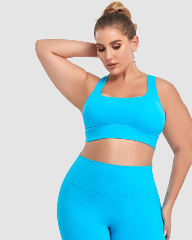 Solid Color Square Neck High Strength Plus Size Yoga Sports Bra Blue Black Pink XL-4XL