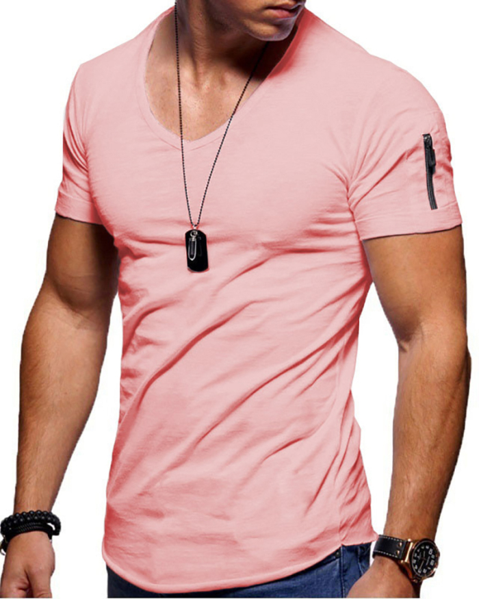 Men's Short Sleeve Pocket V Neck Solid Color T-shirt S-5XL