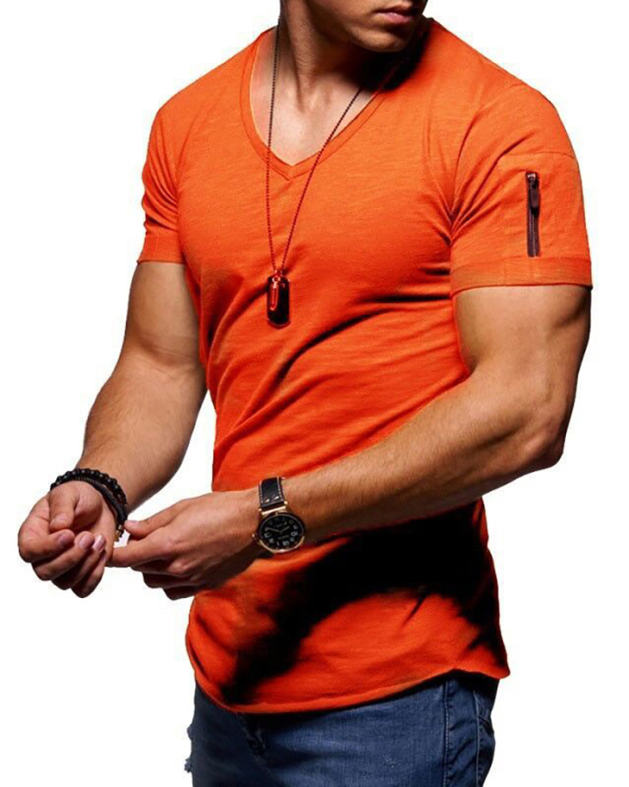 Men's Short Sleeve Pocket V Neck Solid Color T-shirt S-5XL