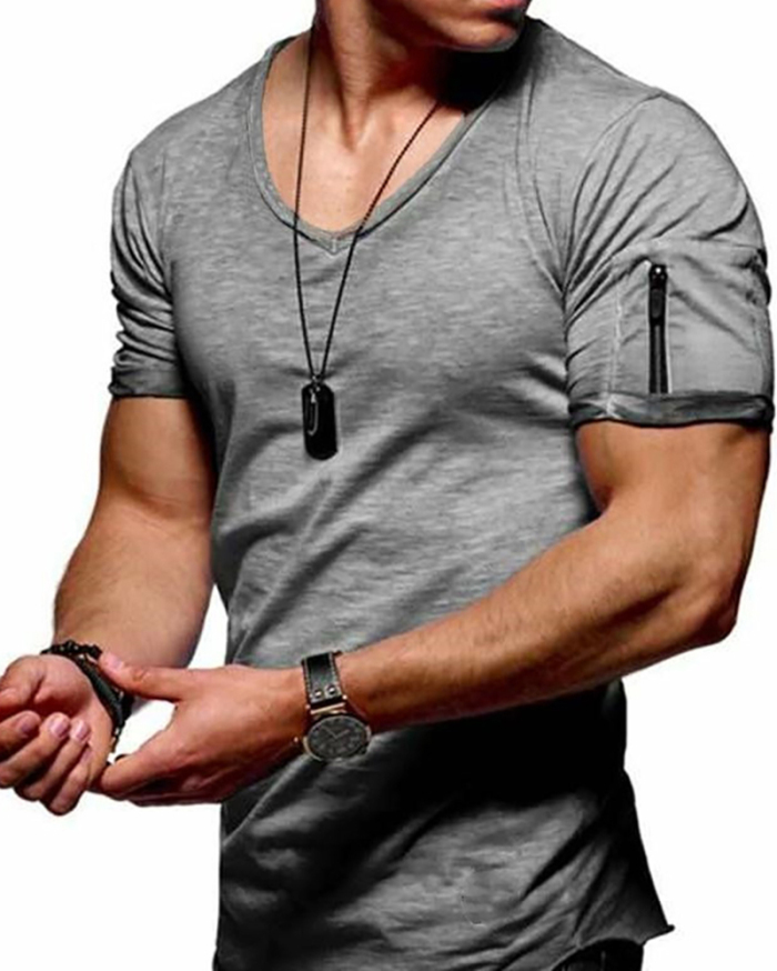 Mens Solid Color V Neck Plus Size Casual Sports T-shirt S-5XL