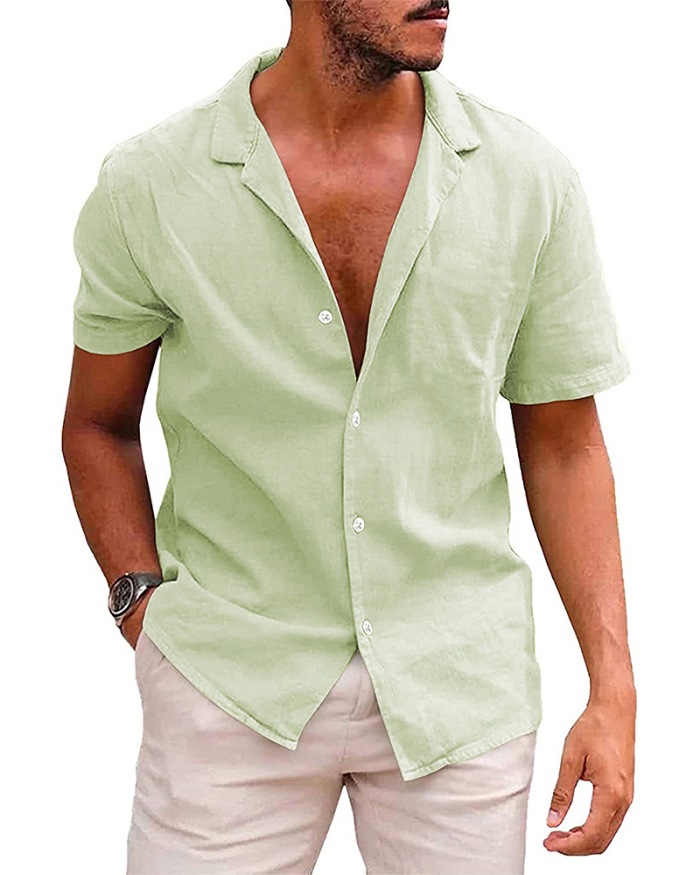 Summer Lapel Solid Color Short Sleeve Button Men's T-shirt S-2XL