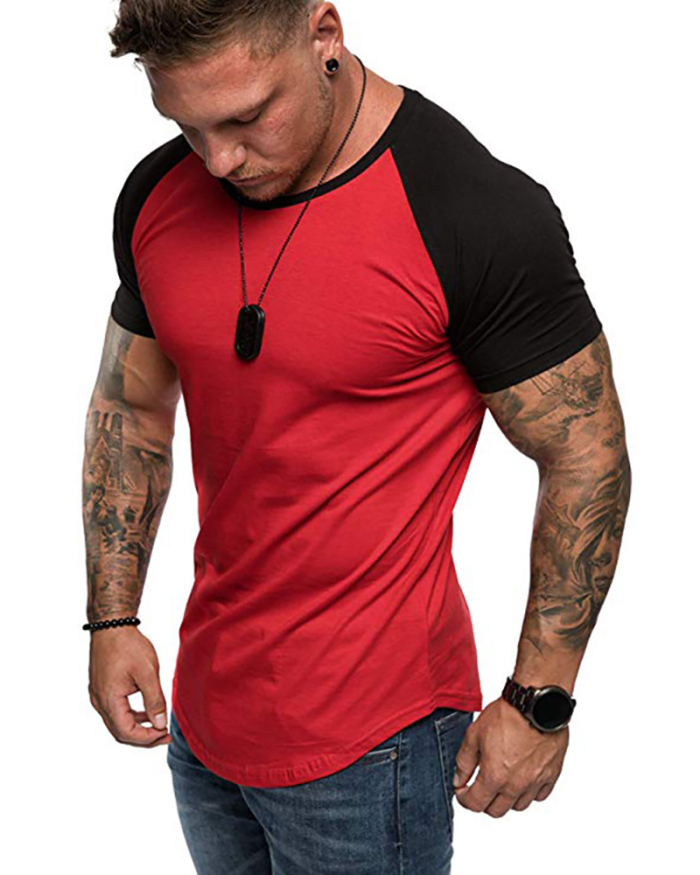 Mens Summer New Colorblock Sports Short Sleeve T-shirt White Red Black Gray S-3XL
